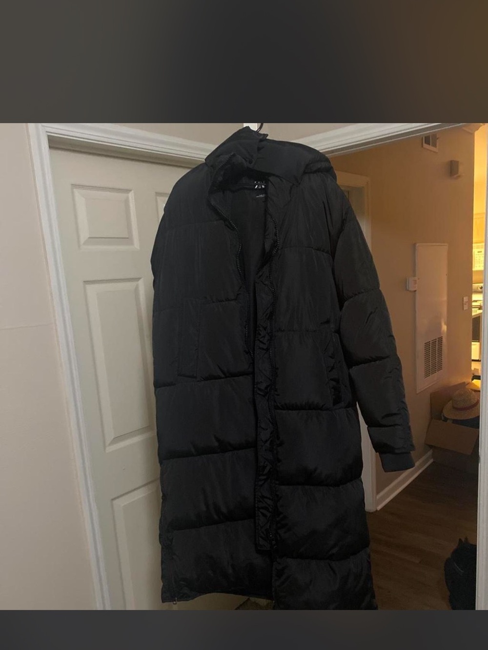 Zara Black Long Puffer Coat with Hood